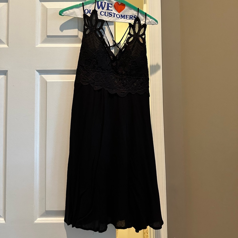 Francesca’s NWT size S, short black dress strappy with mesh accents